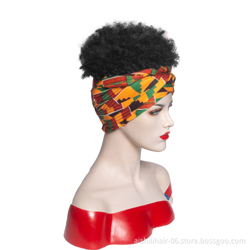 Wholesale price stort black heat resistant fiber afro kinky curly headband wig for black women